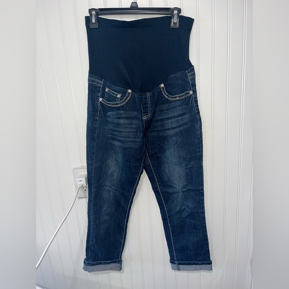Tala Maternity size medium dark wash capri with bedazzled pockets - Picture 1 of 5